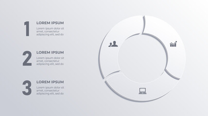 3D White Circle 3 Step Business Timeline Infographic with Clean Minimalistic Design