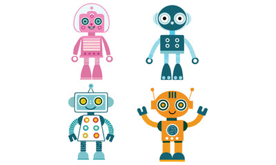 Cute Cartoon Robot Vectors – Fun, Colorful AI Characters for Kids

