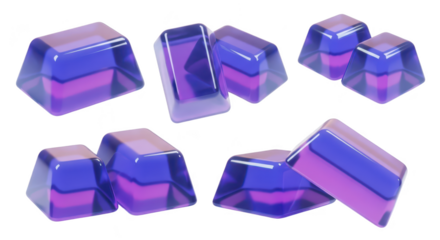 Purple and blue jelly cubes arranged in a group illuminated on a white background likely for food or dessert illustration