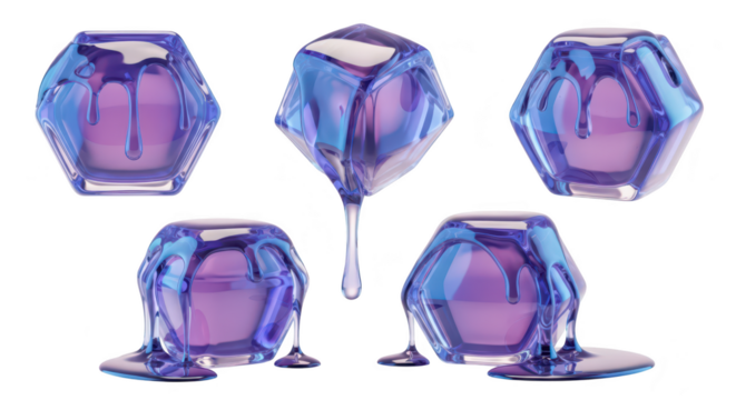 Abstract geometric purple melting structures cascading on a white backdrop suitable for beauty cosmetic or digital art - Powered by Adobe