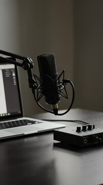 Professional microphone setup for podcast recording session