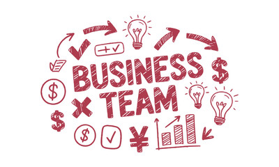 Scalable vector graphic in a collection of hand-drawn sketch-style icons,  arrows in different directions, checkmarks, crosses, symbols like lightbulbs, dollar signs,easily editable.