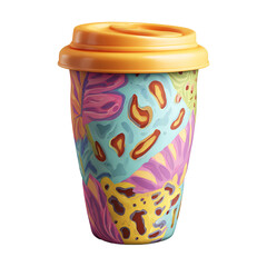 Child’s cartoon cup with animal print, bright colors, plastic texture, isolated on white background . PNG