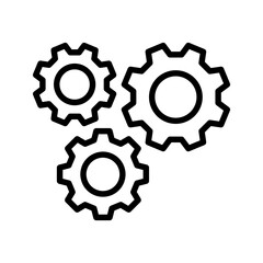 Cogwheel or setting icons collection line style. Manufacturing symbol. Containing Operation, process, Service, Cog wheel, Gear wheel, tool, maintenance, repair, wrench signs vector illustration.