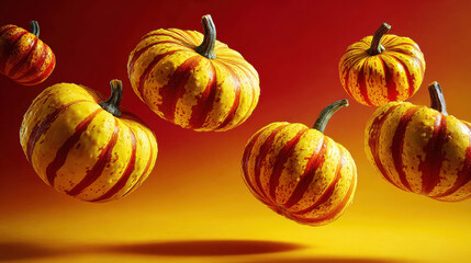 Halloween pumpkins floating in mid-air, clean soft background, Halloween theme. 3d illustration