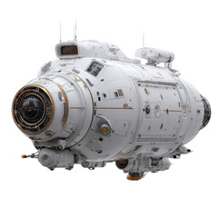 Obraz premium Futuristic white spaceship with golden accents and intricate details spacecraft science, Isolated On White, Png Transparent, Cut Out