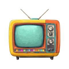 Colorful retro television with antennas and knobs vintage antique, Isolated On White, Png Transparent, Cut Out