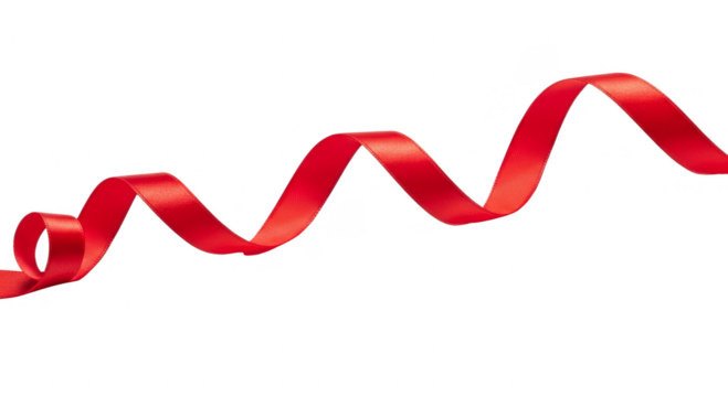 Illustration of a curly red ribbon isolated on transparent background