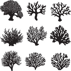Naklejka premium Set of coral silhouettes in a clean and simple black vector illustration