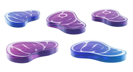 Illustration of five stylized meat cuts with gradients against a white background ideal for culinary design or food-related advertising