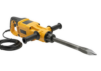 Fototapeta premium A yellow jackhammer isolated on transparent background is ready for demolition