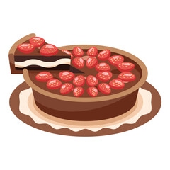 This Chocolate tart with strawberry topping illustration is suitable for Sweet Foods, Chocolate Lovers, Dessert Lovers, etc.