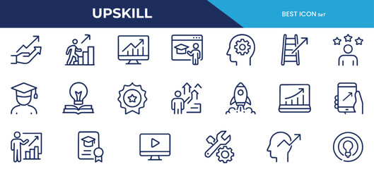 Upskill Line Icons Pack – Vector Icons for Learning, Career Growth, and Personal Development