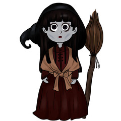 halloween witch with a broom