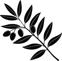 Olive Branch with Leaves and Olives Elegant Silhouette
