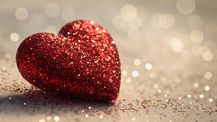 Red glitter heart with bokeh lights.