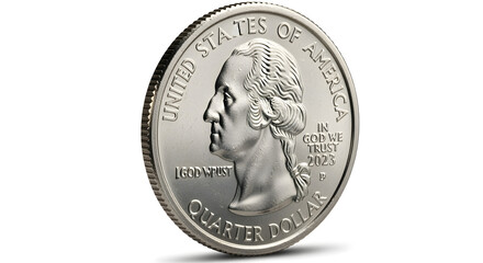 United States Quarter Dollar Coin Featuring George Washington on a White Background