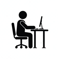 Vector illustration of a person sitting at a desk and working on a computer, isolated on a transparent background