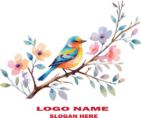 Whimsical Pastel Dream song bird logo vector .