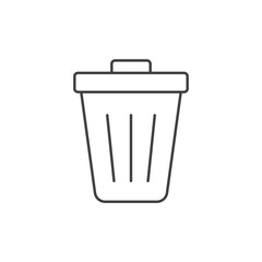 Minimalist line icon of trash bin with rounded lid, simple outline for web or app interface