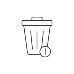 Trash bin line icon with exclamation mark, simple outline, alert or warning for web and app interface