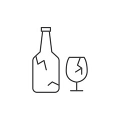 Broken glass line icon with cracked bottle and glass, minimalist style, suitable for warning or fragile symbol