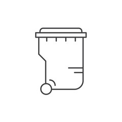 Large wheelie bin line icon with lid and single wheel, minimalist outline, suitable for waste or garbage collection