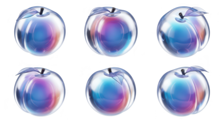 3D-rendered translucent apple fruits displaying different views isolated on white showcasing creative design and advertising potential