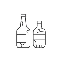 Broken bottles line icon with cracks, minimalist outline, suitable for fragile, damaged, or recycling symbol