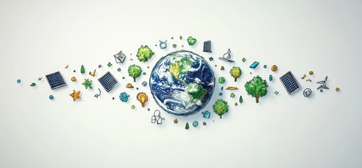Obraz premium Globe with sustainable icons