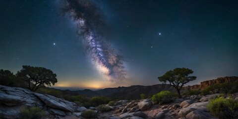 Obraz premium Milky Way Over Desert Landscape