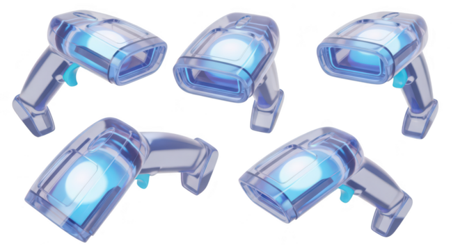 Group of digital scanners side views in a studio setting illuminating an object used for data capture