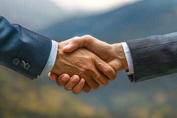 A scene of two people shaking hands, used for business cooperation promotion, backdrops, the concept of "win-win through collaboration", recruitment posters, etc.	