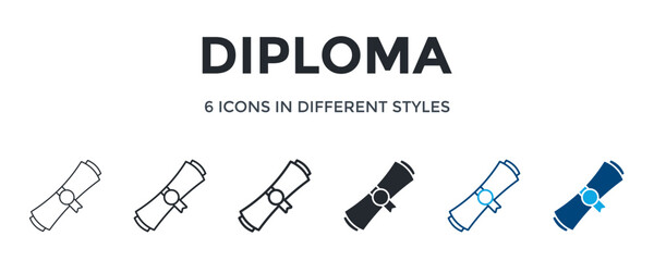 Diploma Icon In Different Style Vector Illustration. Designed In Thin Line, Regular Line, Bold Line, Glyph, Color Line, And Color Glyph Style Can Be Used For Web