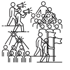 Hierarchy and Influence Icons – Flat Perspective of Leader Among People in Outline Vector