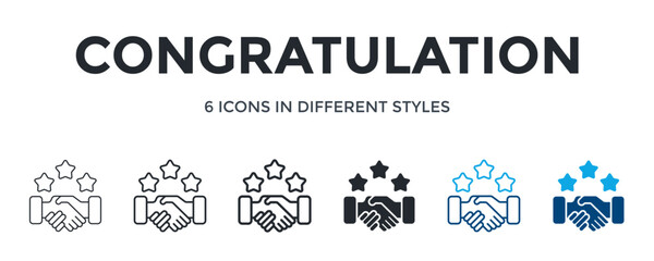 Congratulation Icon In Different Style Vector Illustration. Designed In Thin Line, Regular Line, Bold Line, Glyph, Color Line, And Color Glyph Style Can Be Used For Web
