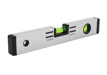 A silver spirit level tool is isolated on transparent background for construction