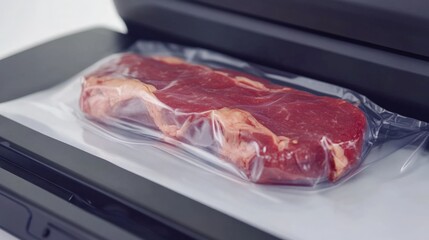 High-Quality Raw Steak in Vacuum-Sealed Packaging Ready for Sous Vide Cooking or Storage, Highlighting Freshness and Preservation Techniques for Culinary Enthusiasts