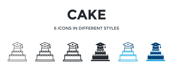 Cake Icon In Different Style Vector Illustration. Designed In Thin Line, Regular Line, Bold Line, Glyph, Color Line, And Color Glyph Style Can Be Used For Web