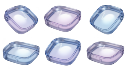 Isolated six transparent watch components with gradient colors arranged on a white background suitable for tech or product mockups