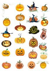 Funny cartoon classic collection of different graphic pumpkin heads for use for Halloween