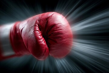Red boxing glove delivering a powerful punch in a dynamic motion capture moment