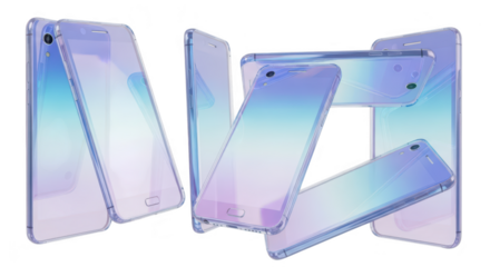 Floating modern cellphones in a digital presentation on a white background used for tech advertising and device promotion