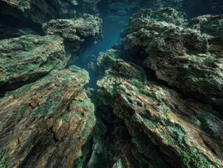 Underwater rock formations, looking up