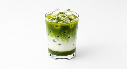 Isolated Iced Matcha Latte on a Clean White Background - For E-commerce