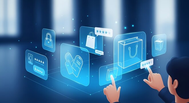 Businesswoman's hand touches a virtual screen button, symbolizing future digital communication and innovative technology solutions