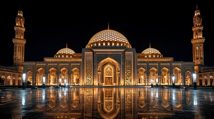 Naklejka premium Illuminated mosque at night