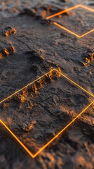 Abstract Dark Surface With Orange Neon Lines