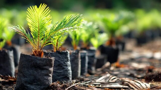 Young Plants Nursery: A close-up view reveals a verdant row of flourishing young plants within individual pots, all poised for the next stage of growth and development.
