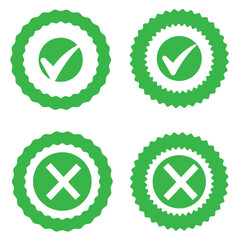 check mark icon button set. check box icon with right and wrong buttons and yes or no checkmark icons in green tick box and red cross. vector illustration